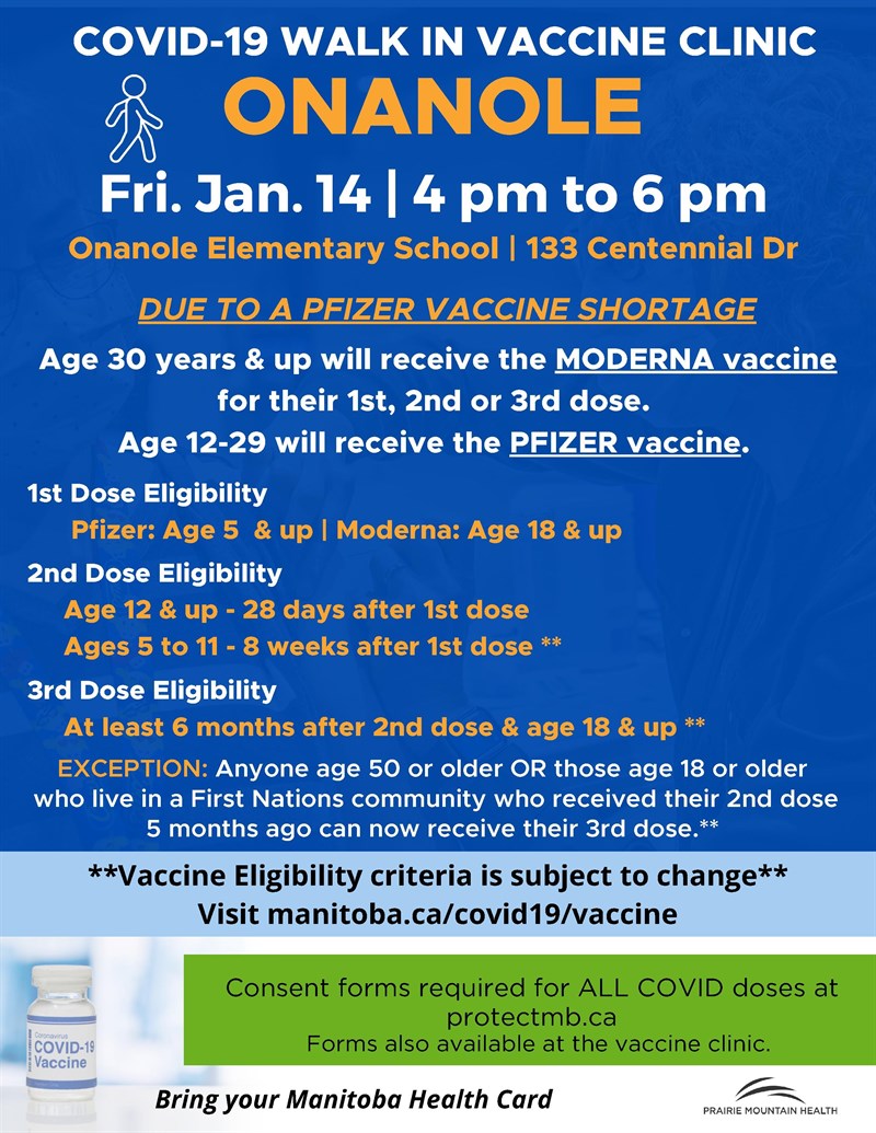 Onanole Covid-19 Walk in Vaccine Clinic